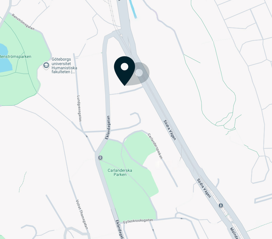 En karta som visar var KJ Designs ateljé ligger i Göteborg. Länk till Google Maps.